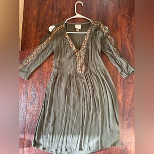 Knox Rose Olive Green Long Sleeve Embroidered Dress